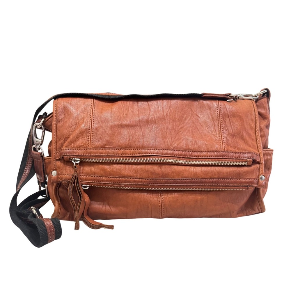 Trouve Leather Messenger Bag Womens‎ OS Cognac Brown Good Crossbody Tassel Zip